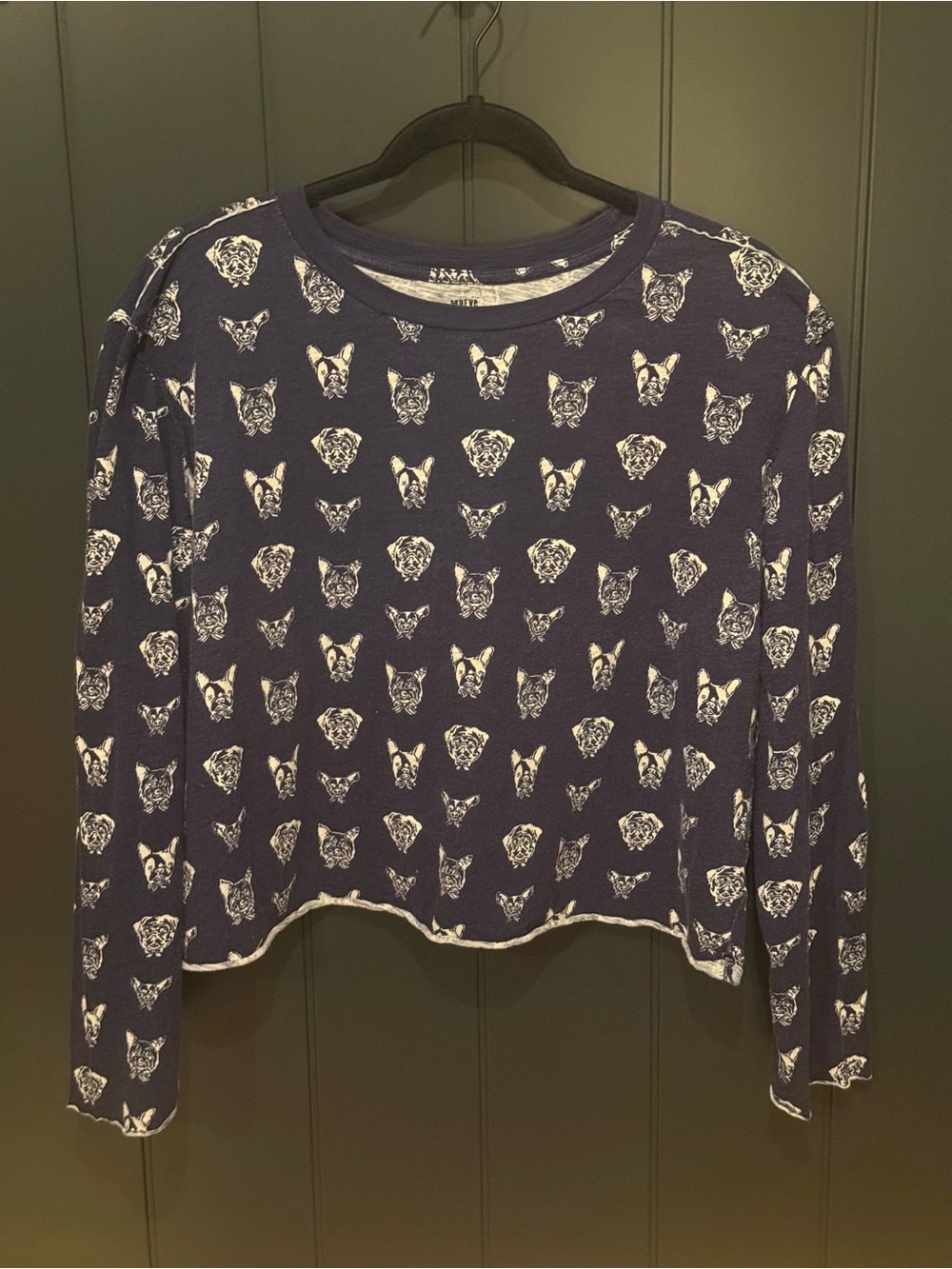 🐶 Maeve by Anthropologie Women’s Navy Blue Dog Print Long Sleeve Shirt - Size L
